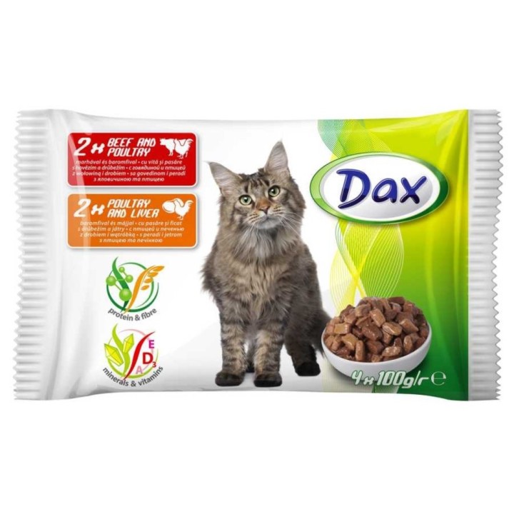 Dax 4x100g kapsa (2x beff and poultry,  2x poultry and liver) cat AKCE